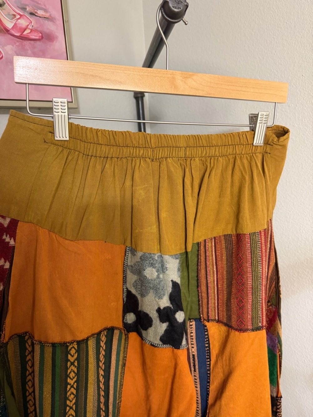 Boho Patchwork Wide Leg Pants Cotton Nepal Festival Hippie Lounge M/L NWT - Picture 10 of 10